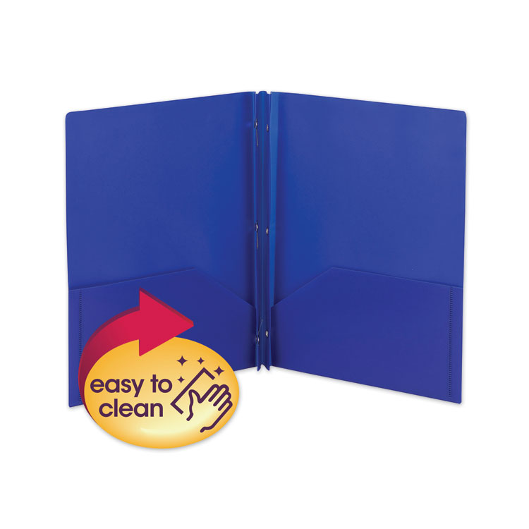 Poly Two-Pocket Folder With Fasteners, 180-Sheet Capacity, 11 X 8.5, Blue, 25/box