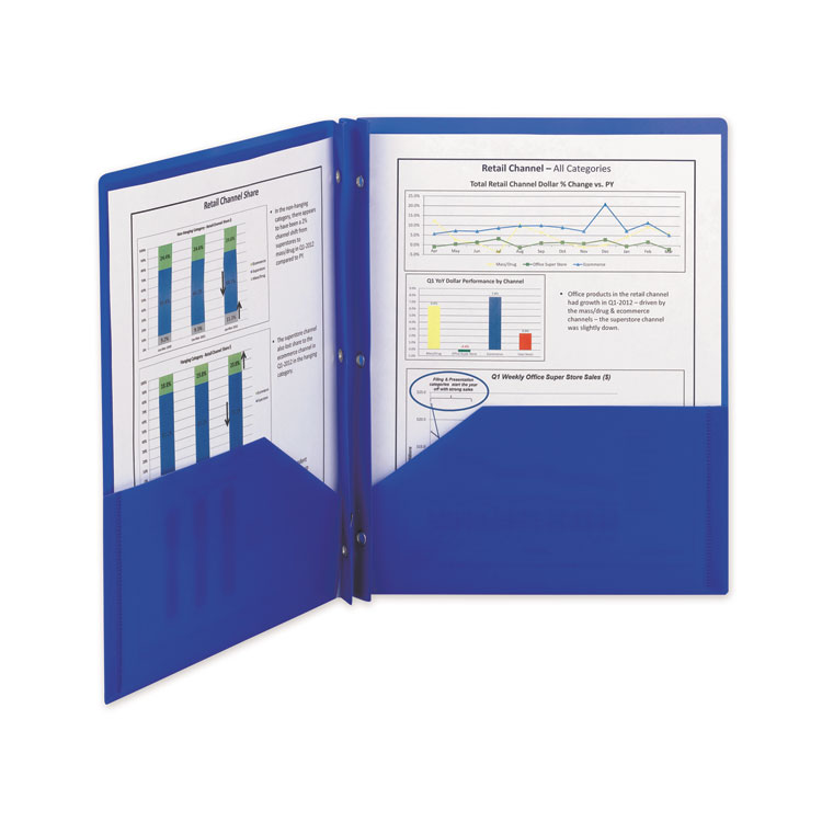 Poly Two-Pocket Folder With Fasteners, 180-Sheet Capacity, 11 X 8.5, Blue, 25/box - Image 3