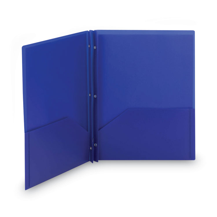 Poly Two-Pocket Folder With Fasteners, 180-Sheet Capacity, 11 X 8.5, Blue, 25/box - Image 4
