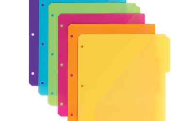 Three-Ring Binder Poly Index Dividers with Pocket, 9.75 x 11.25, Assorted Colors, 30/Box