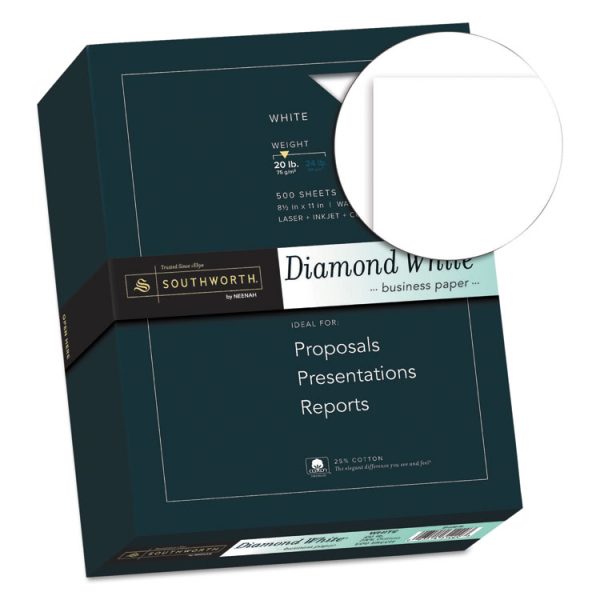 25% Cotton Diamond White Business Paper, 95 Bright, 20 lb Bond Weight, 8.5 x 11, 500/Ream - Image 2