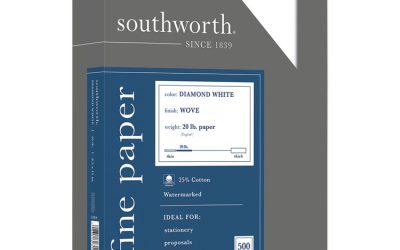 25% Cotton Diamond White Business Paper, 95 Bright, 20 lb Bond Weight, 8.5 x 11, 500/Ream