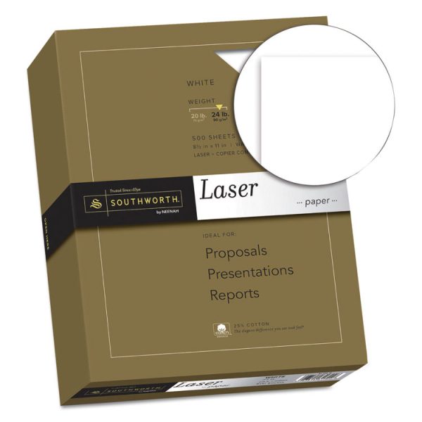 25% Cotton Laser Paper, 95 Bright, 24 lb Bond Weight, 8.5 x 11, White, 500/Ream - Image 2