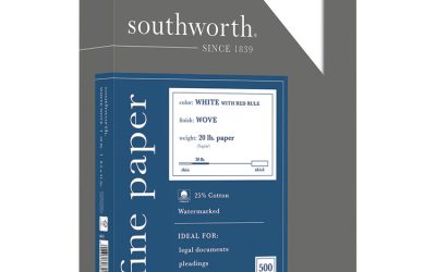 25% Cotton Business Paper, Red Margin Rule, 95 Bright, 20 lb Bond Weight, 8.5 x 11, White, 500 Sheets/Ream