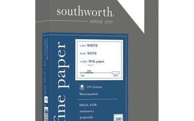 25% Cotton Business Paper, 95 Bright, 20 lb Bond Weight, 8.5 x 11, White, 500 Sheets/Ream