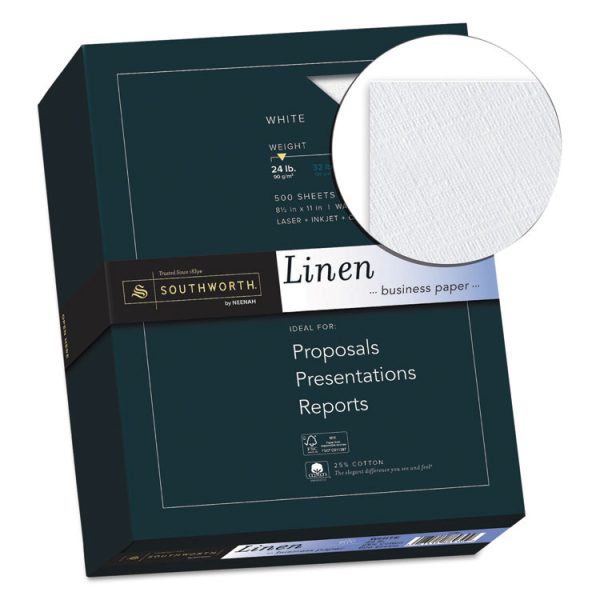 25% Cotton Linen Business Paper, 91 Bright, 24 lb Bond Weight, 8.5 x 11, White, 500/Ream - Image 2