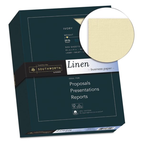 25% Cotton Linen Business Paper, 24 lb Bond Weight, 8.5 x 11, Ivory, 500/Ream - Image 2