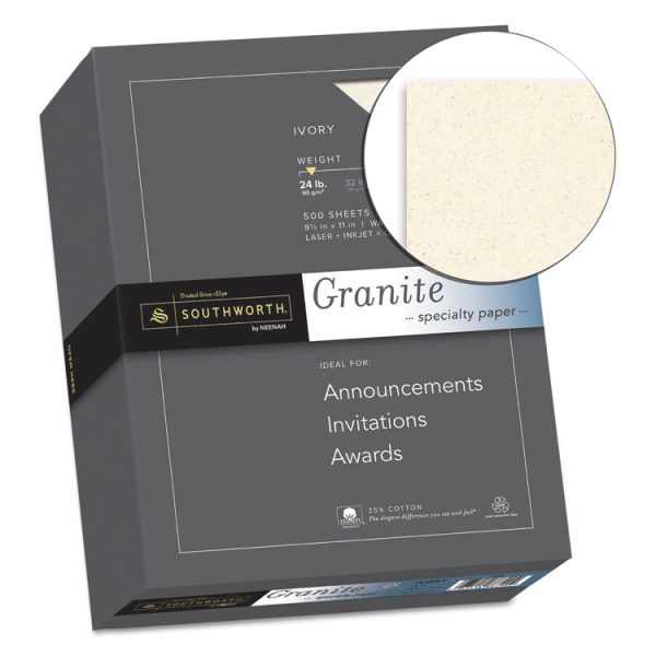 Granite Specialty Paper, 24 lb Bond Weight, 8.5 x 11, Ivory, 500/Ream - Image 2
