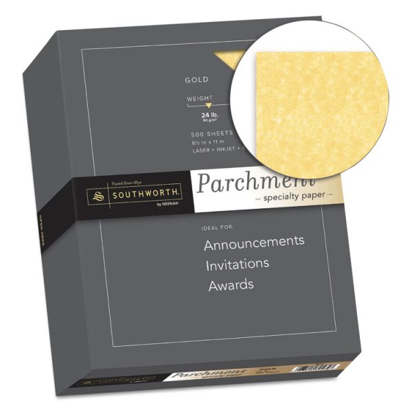Parchment Specialty Paper, 24 lb Bond Weight, 8.5 x 11, Gold, 500/Ream - Image 2