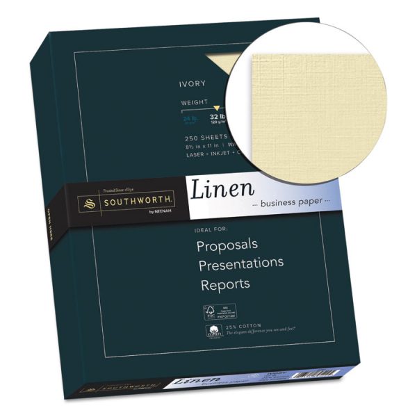 25% Cotton Linen Business Paper, 32 lb Bond Weight, 8.5 x 11, Ivory, 250/Pack - Image 2