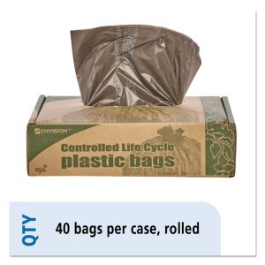 Controlled Life-Cycle Plastic Trash Bags, 39 Gal, 1.1 Mil, 33" X 44", Brown, 40/box
