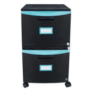 Two-Drawer Mobile Filing Cabinet, 2 Legal/letter-Size File Drawers, Black/teal, 14.75" X 18.25" X 26"