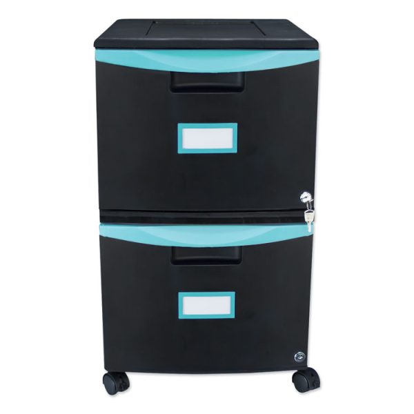 Two-Drawer Mobile Filing Cabinet, 2 Legal/letter-Size File Drawers, Black/teal, 14.75" X 18.25" X 26"