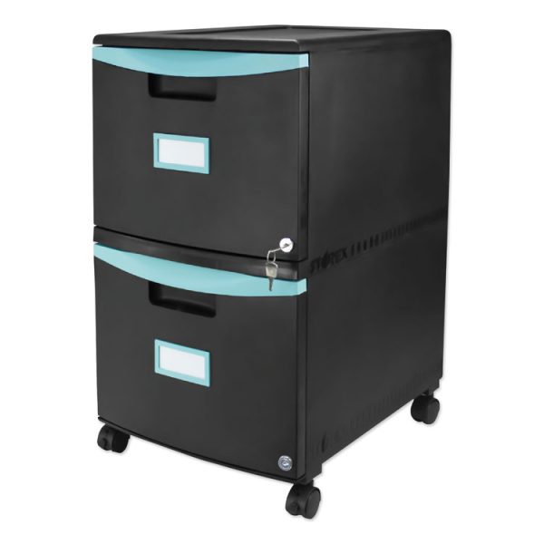 Two-Drawer Mobile Filing Cabinet, 2 Legal/letter-Size File Drawers, Black/teal, 14.75" X 18.25" X 26" - Image 7