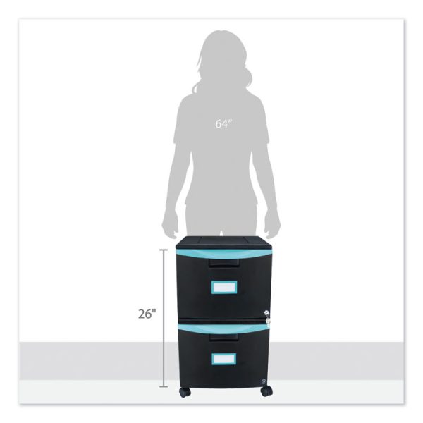 Two-Drawer Mobile Filing Cabinet, 2 Legal/letter-Size File Drawers, Black/teal, 14.75" X 18.25" X 26" - Image 8
