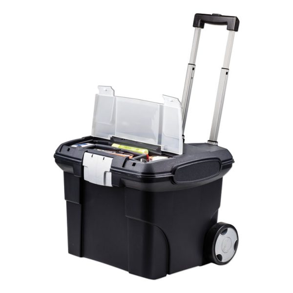 Premium Mobile File Transport Box with Telescoping Handle and Organizer Tray, Letter Files, 15" x 16.38" x 14.25", Black/Gray - Image 6