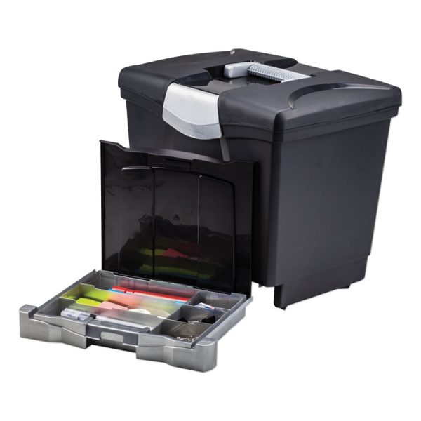 Portable File Box With Drawer, Letter Files, 14" X 11.25" X 14.5", Black - Image 3
