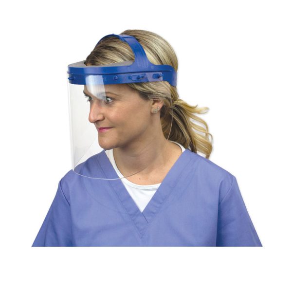 Fully Assembled Full Length Face Shield with Head Gear, 16.5 x 10.25 x 11, Clear/Blue, 16/Carton - Image 3