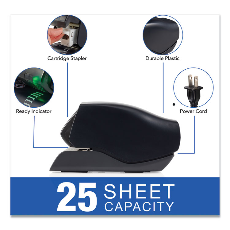 Desktop Cartridge Electric Stapler With Led Guide, 25-Sheet Capacity, Black - Image 4