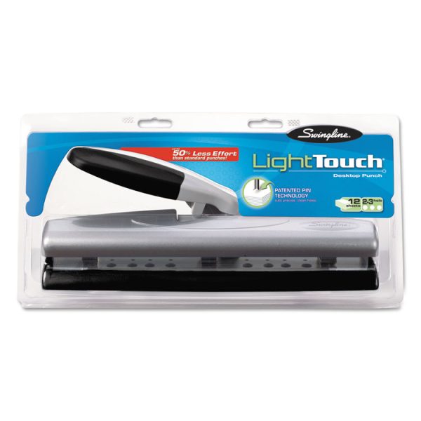 12-Sheet Lighttouch Desktop Two- To Three-Hole Punch, 9/32" Holes, Black/silver - Image 3