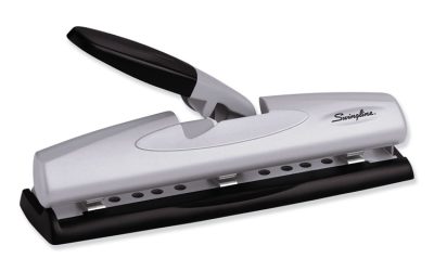 12-Sheet Lighttouch Desktop Two- To Three-Hole Punch, 9/32″ Holes, Black/silver