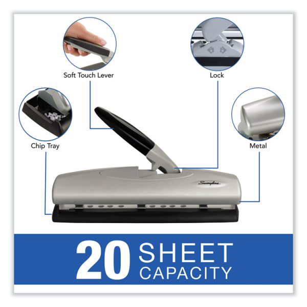 20-Sheet Lighttouch Desktop Two- To Seven-Hole Punch, 9/32" Holes, Silver/black - Image 5