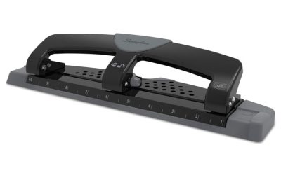 12-Sheet Smarttouch Three-Hole Punch, 9/32″ Holes, Black/gray