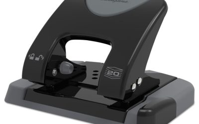 20-Sheet Smarttouch Two-Hole Punch, 9/32″ Holes, Black/gray