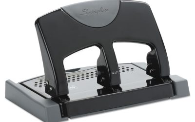45-Sheet Smarttouch Three-Hole Punch, 9/32″ Holes, Black/gray
