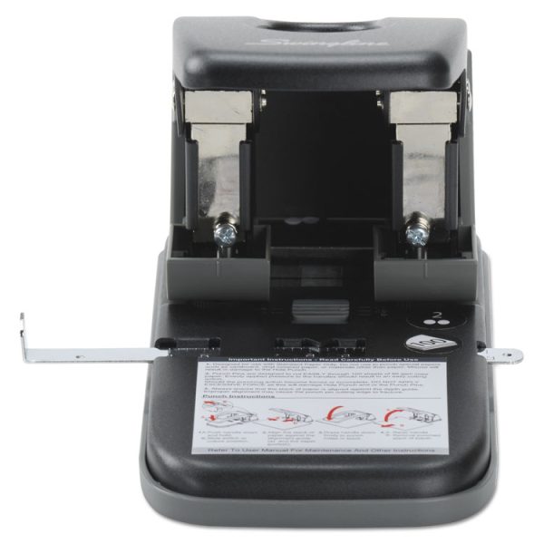 100-Sheet High Capacity Two-Hole Punch, Fixed Centers, 9/32" Holes, Black/gray - Image 2