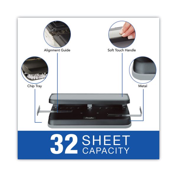 32-Sheet Easy Touch Two- To Three-Hole Punch With Cintamatic Centering, 9/32" Holes, Black/gray - Image 5