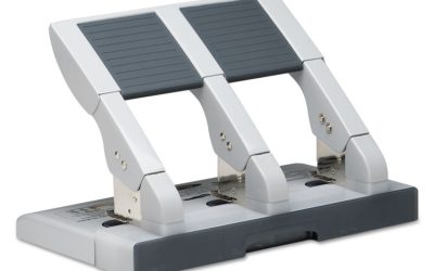 75-Sheet Heavy-Duty High-Capacity Three-Hole Adjustable Punch, 9/32″ Holes, Putty/gray