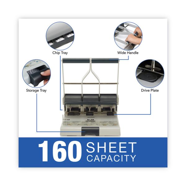 160-Sheet Antimicrobial Protected High-Capacity Adjustable Punch, Two- To Three-Hole, 9/32" Holes, Putty/gray - Image 4