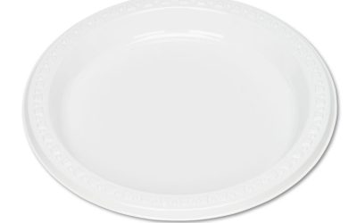 Plastic Dinnerware, Plates, 7″ Dia, White, 125/pack