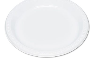 Plastic Dinnerware, Plates, 9″ Dia, White, 500/Carton