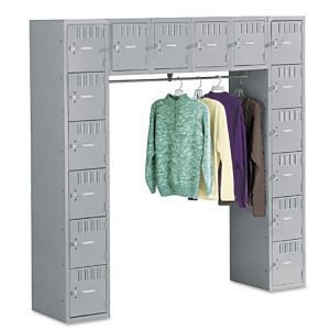 Sixteen Box Compartments And Coat Bar, 72w X 18d X 72h, Medium Gray
