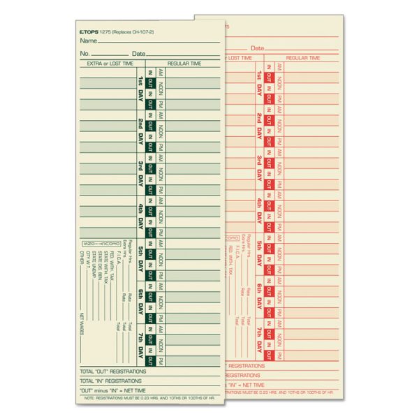 Time Clock Cards, Replacement For Ch-107-2, Two Sides, 3.5 X 9, 500/box