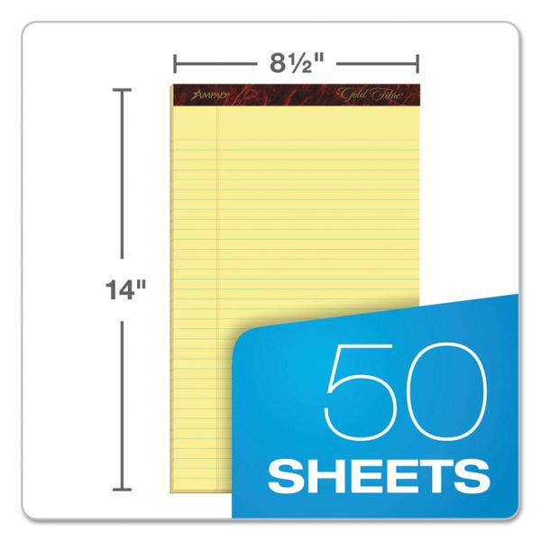 Gold Fibre Quality Writing Pads, Wide/legal Rule, 50 Canary-Yellow 8.5 X 14 Sheets, Dozen - Image 2