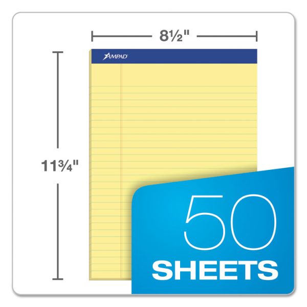 Perforated Writing Pads, Wide/legal Rule, 50 Canary-Yellow 8.5 X 11.75 Sheets, Dozen - Image 2