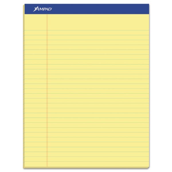 Perforated Writing Pads, Wide/legal Rule, 50 Canary-Yellow 8.5 X 11.75 Sheets, Dozen