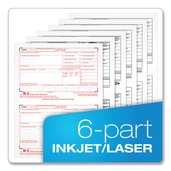 W-2 Tax Forms Kit with Envelopes, Fiscal Year: 2023, Six-Part Carbonless, 8.5 x 5.5, 2 Forms/Sheet, 24 Forms Total - Image 3