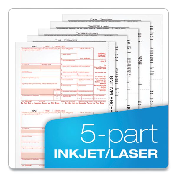 1099-INT Tax Forms for Inkjet/Laser Printers, Fiscal Year: 2023, Five-Part Carbonless, 8 x 5.5, 2 Forms/Sheet, 24 Forms Total - Image 3