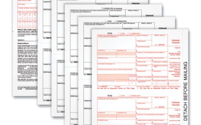 1099-INT Tax Forms for Inkjet/Laser Printers, Fiscal Year: 2023, Five-Part Carbonless, 8 x 5.5, 2 Forms/Sheet, 24 Forms Total