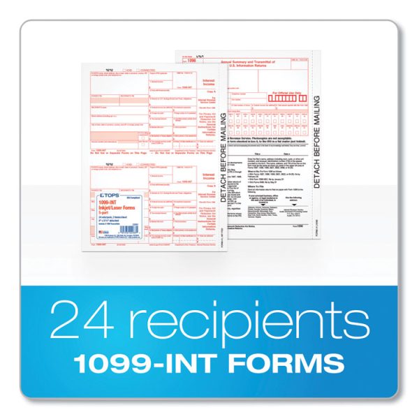 1099-INT Tax Forms for Inkjet/Laser Printers, Fiscal Year: 2023, Five-Part Carbonless, 8 x 5.5, 2 Forms/Sheet, 24 Forms Total - Image 2