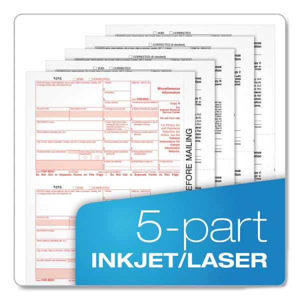 1099-MISC Tax Forms, Fiscal Year: 2023, Five-Part Carbonless, 8.5 x 5.5, 2 Forms/Sheet, 50 Forms Total - Image 4