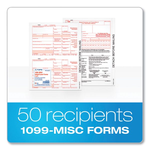 1099-MISC Tax Forms, Fiscal Year: 2023, Five-Part Carbonless, 8.5 x 5.5, 2 Forms/Sheet, 50 Forms Total - Image 2