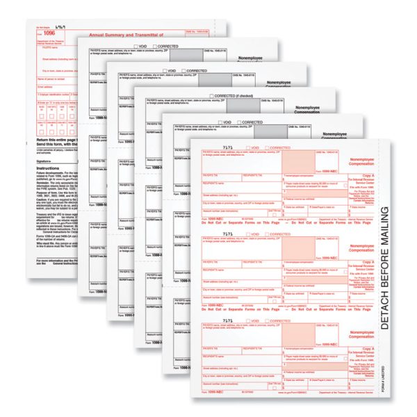 1099-NEC Tax Forms, Fiscal Year: 2023, Five-Part Carbonless, 8.5 x 3.5, 3 Forms/Sheet, 50 Forms Total