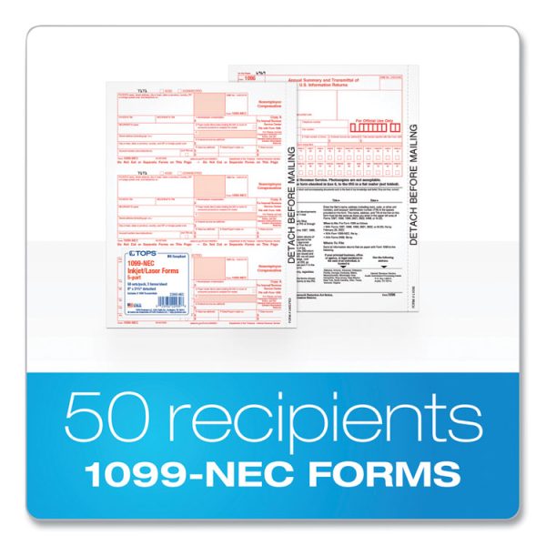 1099-NEC Tax Forms, Fiscal Year: 2023, Five-Part Carbonless, 8.5 x 3.5, 3 Forms/Sheet, 50 Forms Total - Image 2