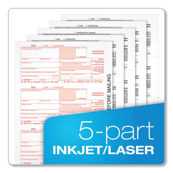 1099-NEC Tax Forms, Fiscal Year: 2023, Five-Part Carbonless, 8.5 x 3.5, 3 Forms/Sheet, 50 Forms Total - Image 5