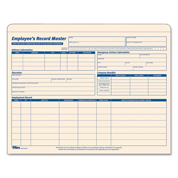 Employee Record Master File Jacket, Straight Tab, Letter Size, Manila, 15/pack - Image 2